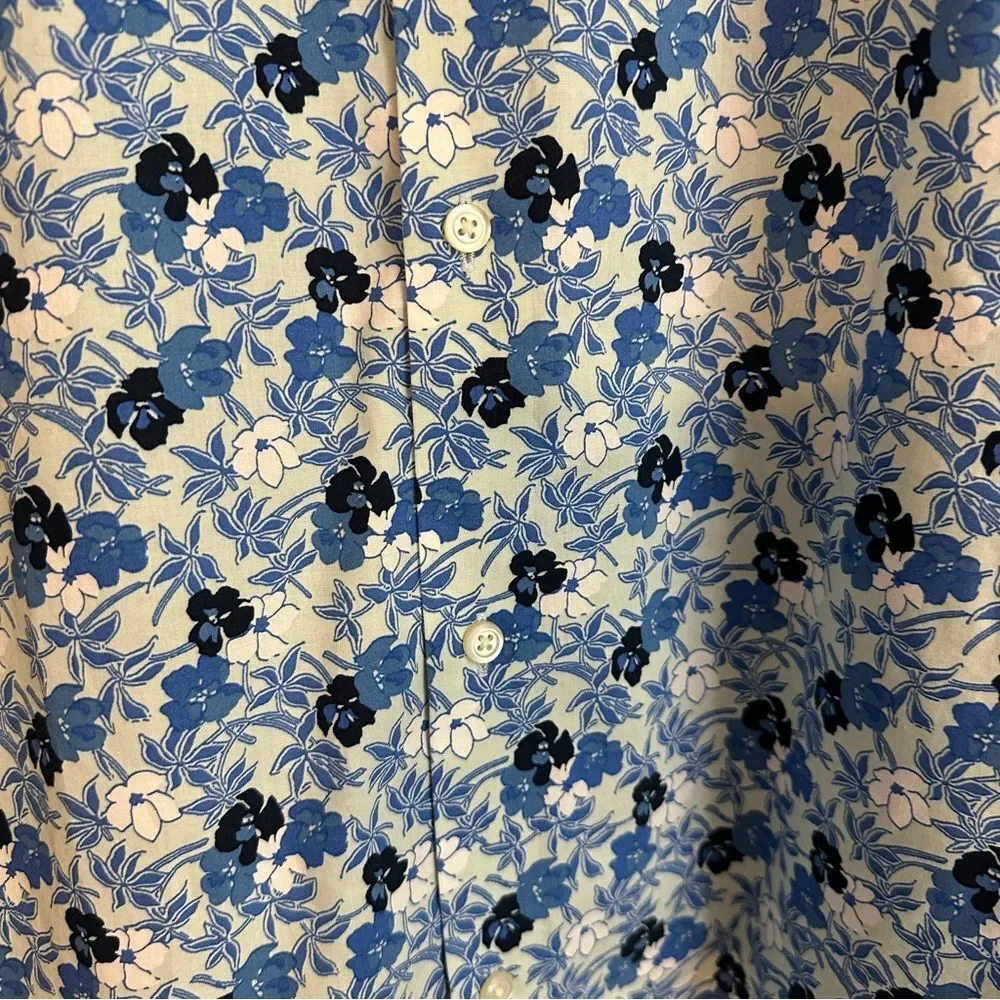 Banana Republic Slim Non-Iron ‎ Blue Floral Cotton Men's Long Sleeve Shirt Large